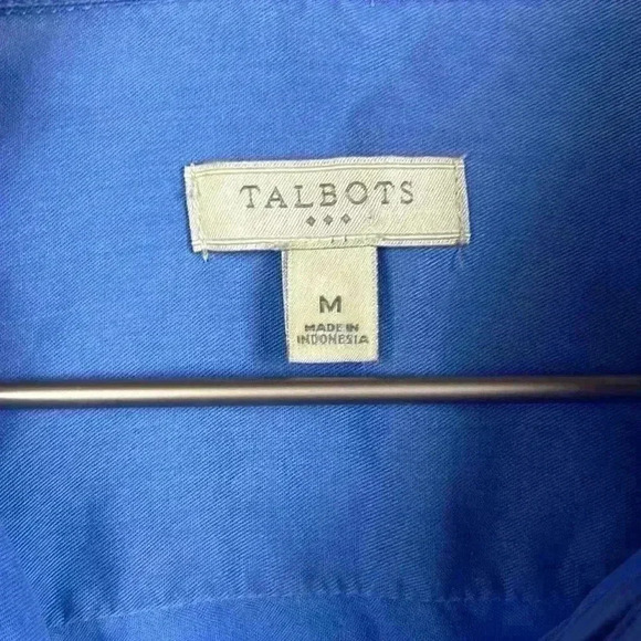 Talbots Womens Tunic Blue M 3/4 Button Front Long Sleeves Paisley Border Classy - Picture 2 of 11